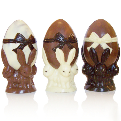 Schokoladenfigur Ei mit 4 Hasen