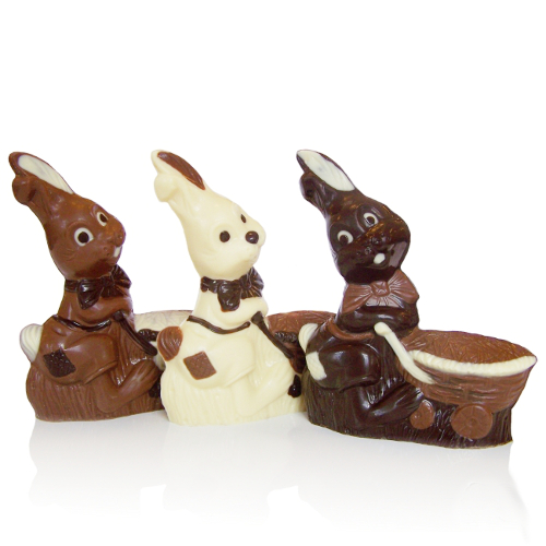 Schokoladenfigur Hase mit Wagen