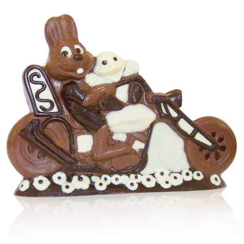 Schokoladenfigur Hase mit Motorrad